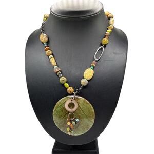 Retired Silpada Kabkaban Sterling Silver Leaf Beaded Boho Necklace
 18” - 20”
